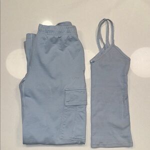 aritzia SET dew blue xs sweat fleece cargo sweatpants and small lace Cami tank